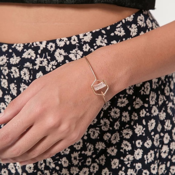 Beaded Hexagon Bangle Pink and White Gold Bracelet - Picture 2 of 11